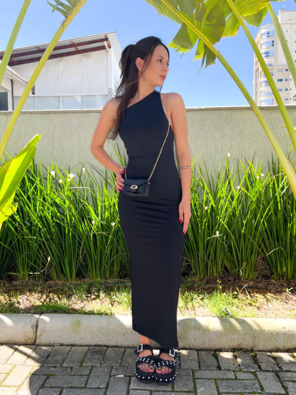 VESTIDO UM OMBRO POLIAMIDA PRETO