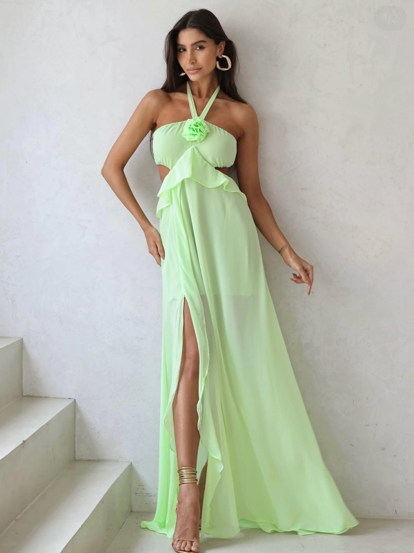 VESTIDO FLOWER CHIFFON VERDE LIMA