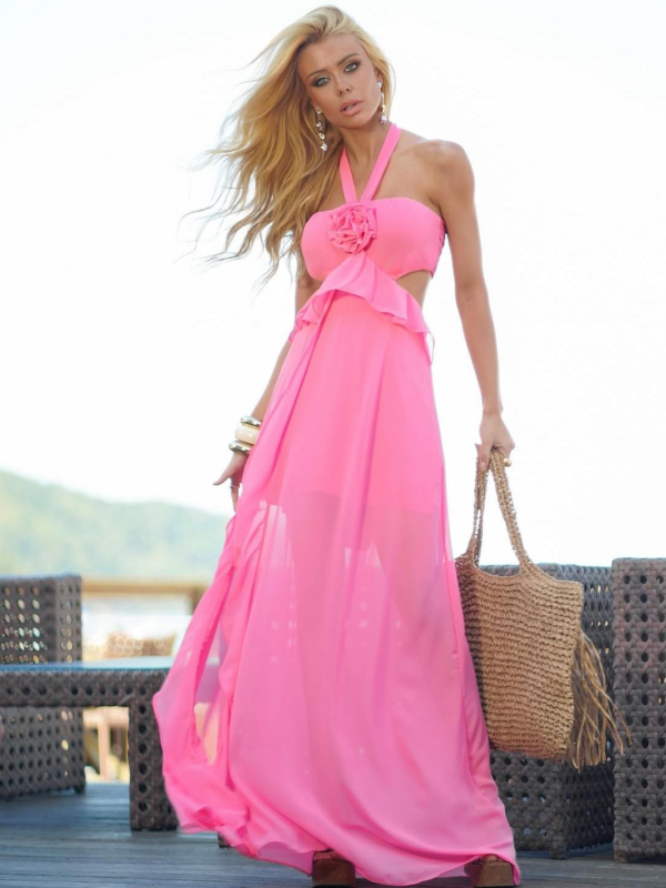 VESTIDO FLOWER CHIFFON ROSA