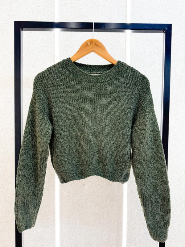 CROPPED GOLA REDONDA CHENILLE VERDE