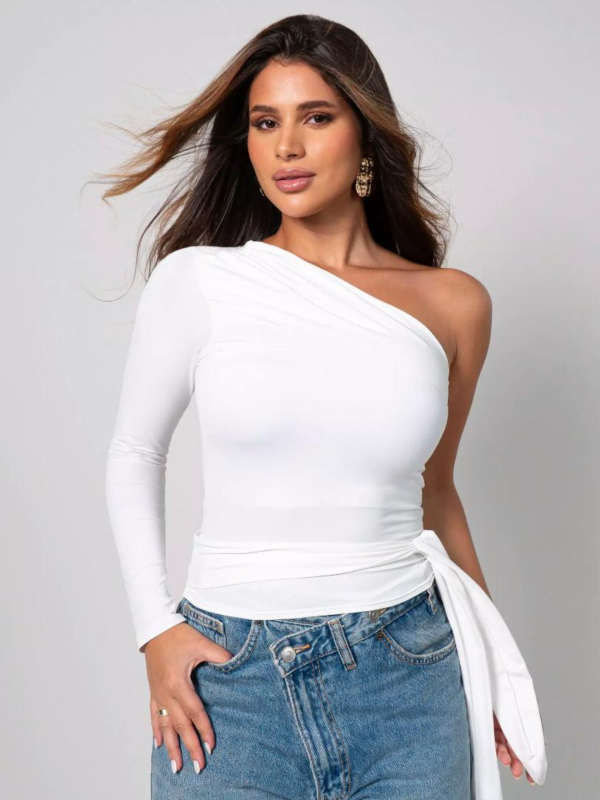 BLUSA UM OMBRO SÓ POLIAMIDA OFF WHITE