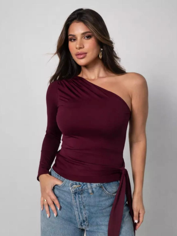 BLUSA UM OMBRO SÓ POLIAMIDA VINHO