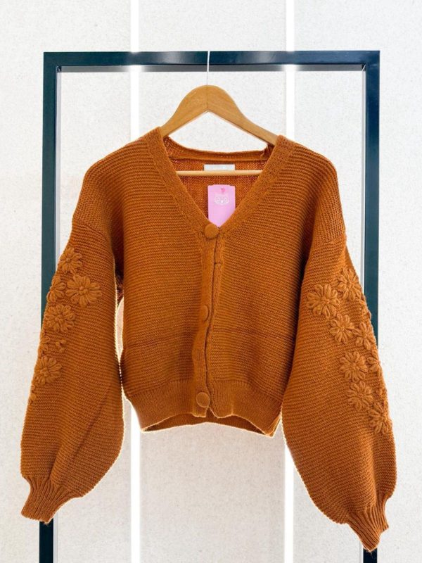 CARDIGAN BORDADO FLORIDO TERRACOTA