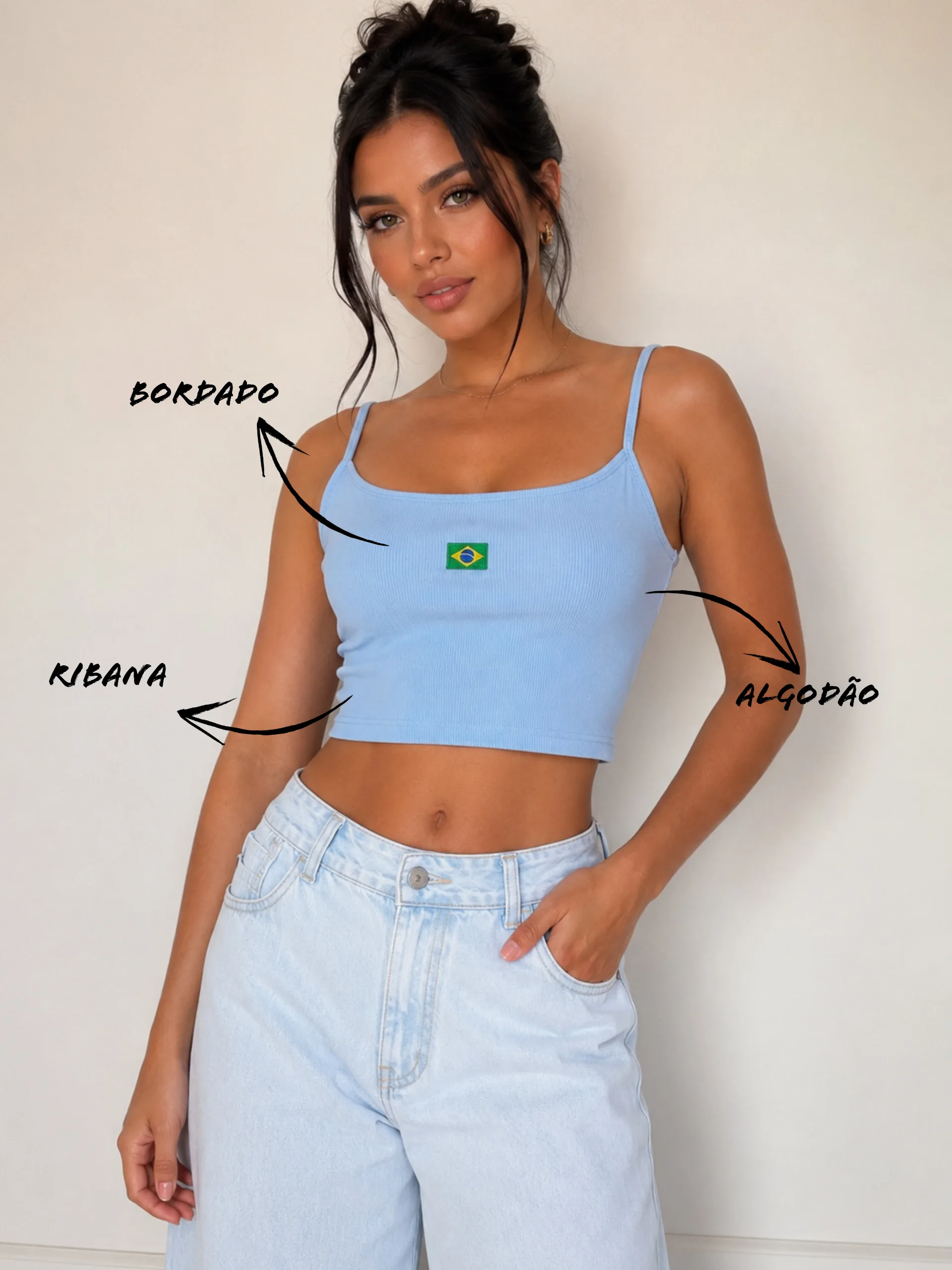 CROPPED BRASIL ESSENCE ALGODÃO AZUL - Imagem 2