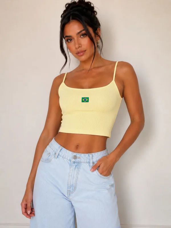 CROPPED BRASIL ESSENCE ALGODÃO AMARELO