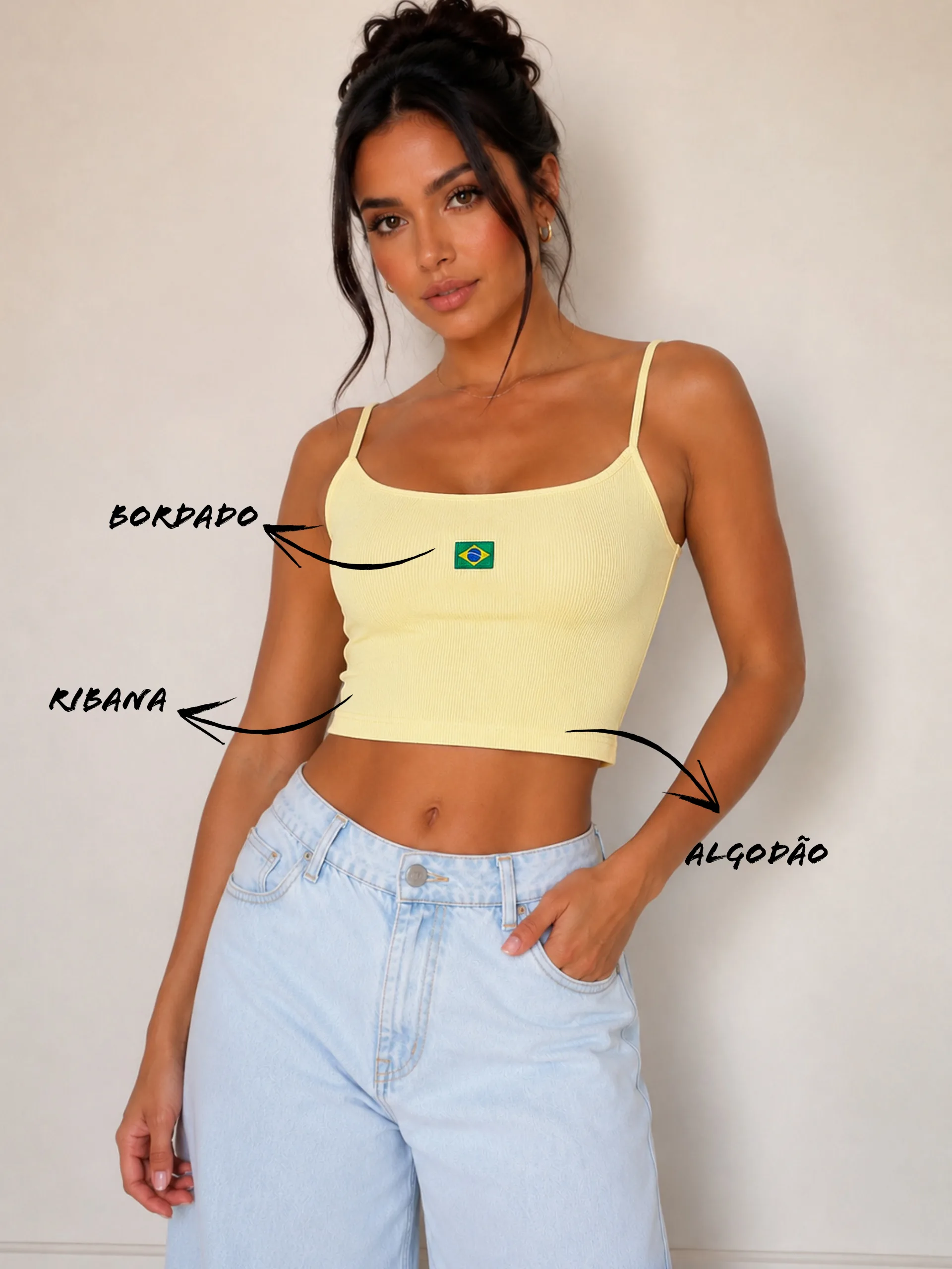 CROPPED BRASIL ESSENCE ALGODÃO AMARELO - Imagem 2