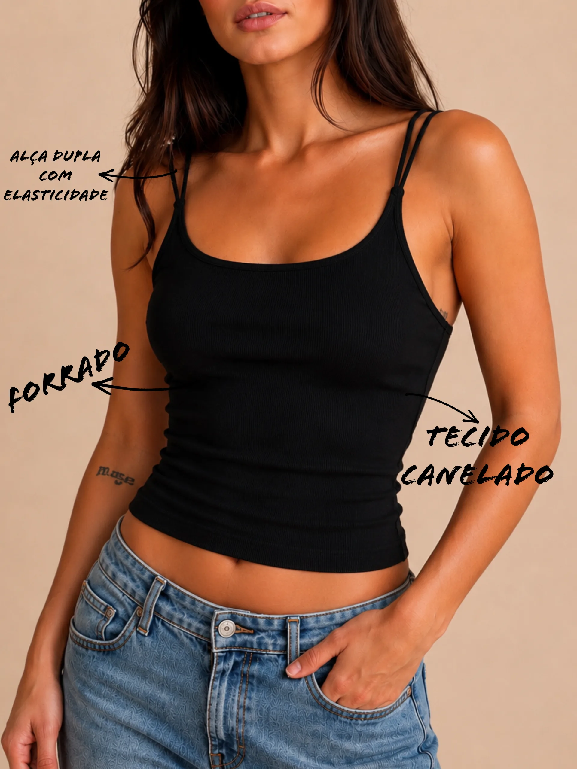 REGATA CROPPED RIBANA PRETO - Imagem 2